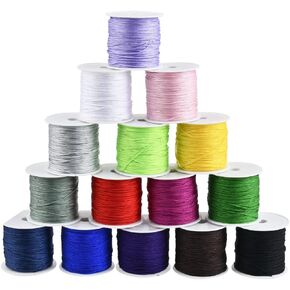 حبل خرز من النايلون من BUYGOO 15 لونًا 0.8 مم مطرز بخيط صيني من النايلون من نسيج شامبالا ماكريم، خيط خرز لصناعة السوار (735 مترًا إجماليًا) in Kuwait