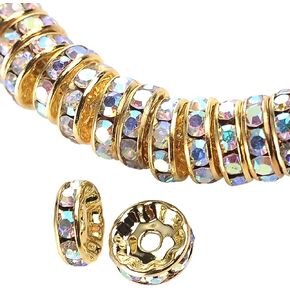 100Pcs Rondelle Spacer Beads Crystal Charms Silver Plated Czech Rhinestone Loose Beads for Jewelry Making DIY Bracelets (Dark Emerald, 8mm)