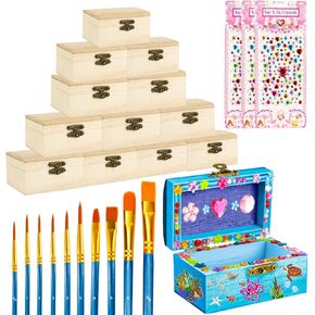 12 عبوة من صندوق خشبي غير مكتمل، وصناديق خشبية للحرف اليدوية مع 10 قطع من فرش الطلاء، وغطاء مفصلي ومشبك قفل، و3 ورقات من ملصقات المجوهرات، وصندوق صندوق كنز صغير وأحجار كريمة حرفية in Kuwait