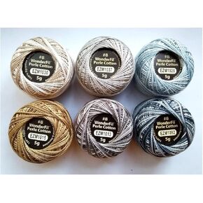 مجموعة العينات "لطيفة ومحايدة" من القطن الناعم مقاس 8 من WonderFil ايليجانزا - 6 ألوان، 42 ياردة لكل منها in Kuwait