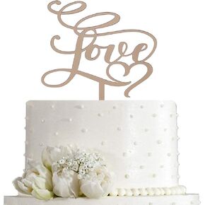Love Cake Topper - Wedding/Engagement/Bridal Shower/Anniversary/Birthday/Bachelorette/Confession Party Decorations Supplies, Mirror Rose Gold Acrylic