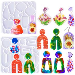 2 Set Earrings Silicone Resin Mold Geometrical Clay Shaped Epoxy Silicone Casting Molds for Rings Jewelry Pendant Necklace Ornament Keychain, 3D DIY Making Women Earrings Decor Crafts in Saudi Arabia