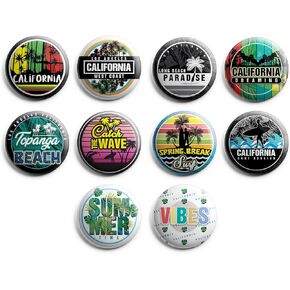 زر Pinback بتصميم استوائي من Creanoso California (عبوة من 10 قطع) - أفكار هدايا حافزة عالية الجودة للمسافرين - هدايا للحفلات للرجال والنساء والمراهقين in Kuwait