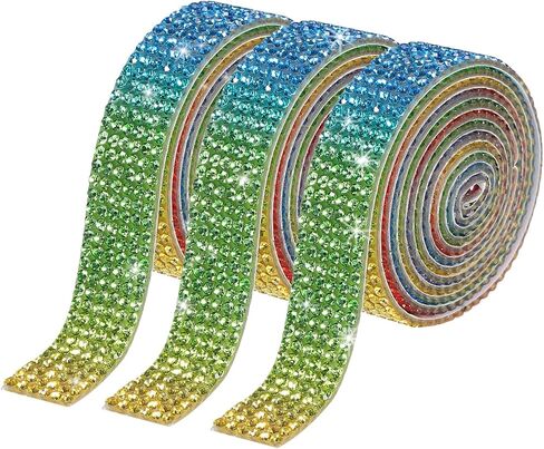MECCANIXITY 3 Roll 3 Yard 12mm Self Adhesive Crystal Rhinestone Diamond Ribbon for Arts & Crafts Project, Wedding Cakes, Birthday Decorations Red,Green,Blue,Yellow in Saudi Arabia