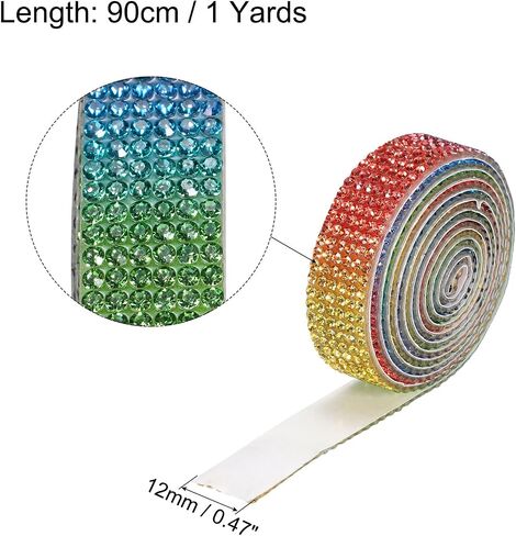 MECCANIXITY 3 Roll 3 Yard 12mm Self Adhesive Crystal Rhinestone Diamond Ribbon for Arts & Crafts Project, Wedding Cakes, Birthday Decorations Red,Green,Blue,Yellow in Saudi Arabia