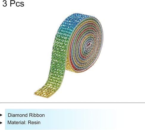 MECCANIXITY 3 Roll 3 Yard 12mm Self Adhesive Crystal Rhinestone Diamond Ribbon for Arts & Crafts Project, Wedding Cakes, Birthday Decorations Red,Green,Blue,Yellow in Saudi Arabia