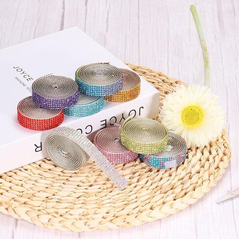MECCANIXITY 3 Roll 3 Yard 12mm Self Adhesive Crystal Rhinestone Diamond Ribbon for Arts & Crafts Project, Wedding Cakes, Birthday Decorations Red,Green,Blue,Yellow in Saudi Arabia