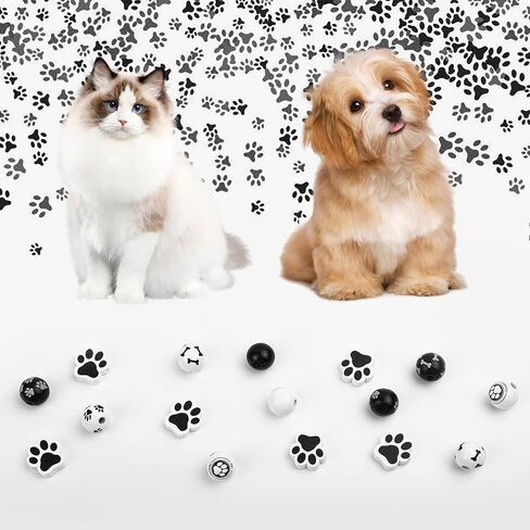 200 قطعة من الخرز الخشبي على شكل عظم مخالب الكلب من الخرز الخشبي باللونين الاسود والابيض، خرز فاصل لبصمات قدم الجراء، خرز فاصل خرز لصنع المجوهرات والعلكة لعيد الفصح والحرف اليدوية وديكور المنزل in Kuwait