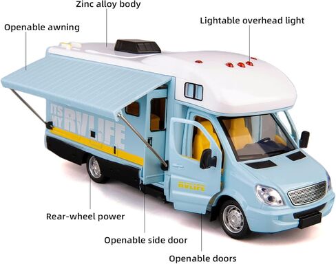 واكاكاك لعبة سيارة تخييم متحركة من خليط معدني 1/32 تعمل بالسحب للخلف مع صوت وضوء، مجموعة هدايا للاطفال (ازرق) in Kuwait