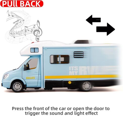 واكاكاك لعبة سيارة تخييم متحركة من خليط معدني 1/32 تعمل بالسحب للخلف مع صوت وضوء، مجموعة هدايا للاطفال (ازرق) in Kuwait