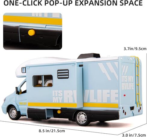 واكاكاك لعبة سيارة تخييم متحركة من خليط معدني 1/32 تعمل بالسحب للخلف مع صوت وضوء، مجموعة هدايا للاطفال (ازرق) in Kuwait