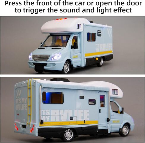 واكاكاك لعبة سيارة تخييم متحركة من خليط معدني 1/32 تعمل بالسحب للخلف مع صوت وضوء، مجموعة هدايا للاطفال (ازرق) in Kuwait