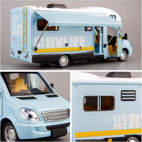 واكاكاك لعبة سيارة تخييم متحركة من خليط معدني 1/32 تعمل بالسحب للخلف مع صوت وضوء، مجموعة هدايا للاطفال (ازرق) in Kuwait