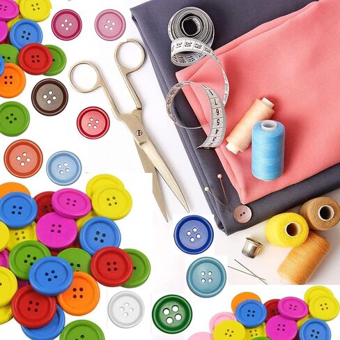 Craft Buttons for Sewing Supplies-Large Assorted Jean Coat Shirt Button-4 Hole 200 PCS Brooch Snaps Ornament Buckle for Clothes Dress Pant Hat Bag DIY Decoration-Mix Color 15mm Resin Sewing Clasp Kit in Saudi Arabia