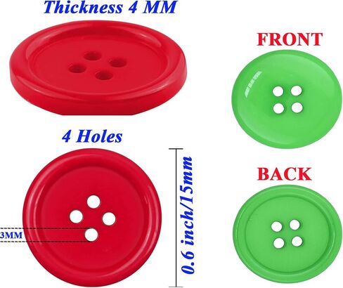 Craft Buttons for Sewing Supplies-Large Assorted Jean Coat Shirt Button-4 Hole 200 PCS Brooch Snaps Ornament Buckle for Clothes Dress Pant Hat Bag DIY Decoration-Mix Color 15mm Resin Sewing Clasp Kit in Saudi Arabia