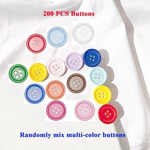 Craft Buttons for Sewing Supplies-Large Assorted Jean Coat Shirt Button-4 Hole 200 PCS Brooch Snaps Ornament Buckle for Clothes Dress Pant Hat Bag DIY Decoration-Mix Color 15mm Resin Sewing Clasp Kit in Saudi Arabia