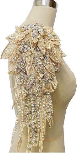 Zbroh Handmade 18 Colour Sew on Rhinestones Pearl Lace Applique Handsewing Beads wing shape Trim Patches for Dress Clothes Accessory (Black) in Saudi Arabia