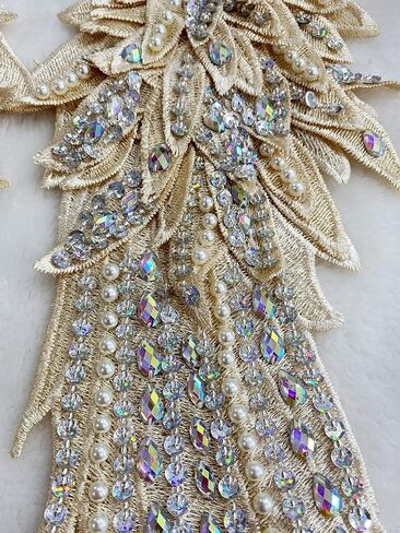 Zbroh Handmade 18 Colour Sew on Rhinestones Pearl Lace Applique Handsewing Beads wing shape Trim Patches for Dress Clothes Accessory (Black) in Saudi Arabia