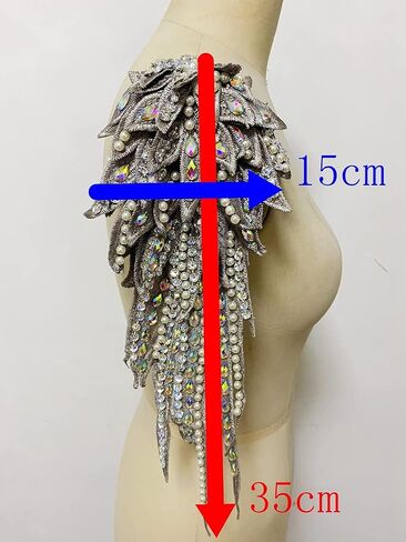 Zbroh Handmade 18 Colour Sew on Rhinestones Pearl Lace Applique Handsewing Beads wing shape Trim Patches for Dress Clothes Accessory (Black) in Saudi Arabia