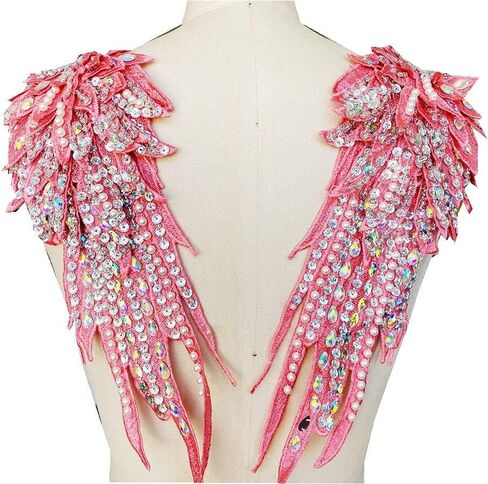 Zbroh Handmade 18 Colour Sew on Rhinestones Pearl Lace Applique Handsewing Beads wing shape Trim Patches for Dress Clothes Accessory (Black) in Saudi Arabia