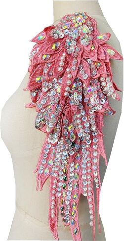 Zbroh Handmade 18 Colour Sew on Rhinestones Pearl Lace Applique Handsewing Beads wing shape Trim Patches for Dress Clothes Accessory (Black) in Saudi Arabia