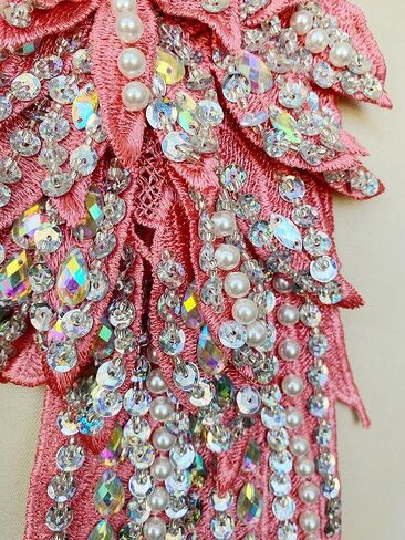 Zbroh Handmade 18 Colour Sew on Rhinestones Pearl Lace Applique Handsewing Beads wing shape Trim Patches for Dress Clothes Accessory (Black) in Saudi Arabia