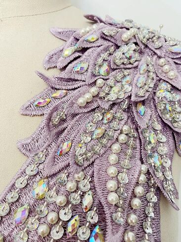 Zbroh Handmade 18 Colour Sew on Rhinestones Pearl Lace Applique Handsewing Beads wing shape Trim Patches for Dress Clothes Accessory (Black) in Saudi Arabia