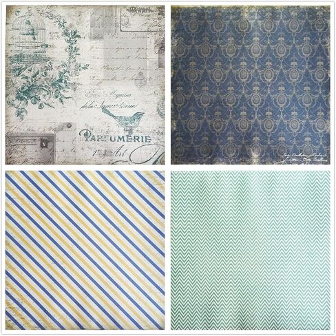DESEACO Scrapbook Paper Book Vintage Pad for Classic Origami, DIY Cards, Photo Frame Album, Handmade Decorative Die Cuts Background, Multi-Color, 12"x12", Blue and Gray in Kuwait