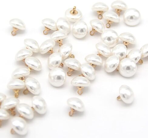أزرار USOSOU 10 مم على شكل نصف دائرة من اللؤلؤ الصناعي الأبيض للخياطة والقمصان والتنانير وفساتين الزفاف وديكورات المجوهرات والحرف اليدوية (40 قطعة 10 مم (3/8")) in Kuwait