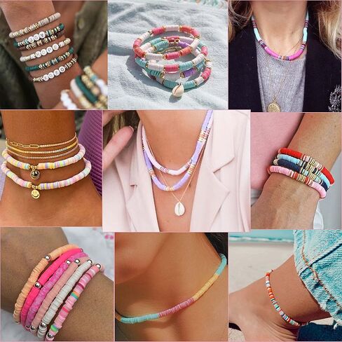 3840 قطعة 9 جدائل من خرز هيشي كلاي بوليمر كلاي مع خرز فاصل ذهبي لصنع المجوهرات بنفسك، مستلزمات صناعة الأساور والقلادات in Kuwait