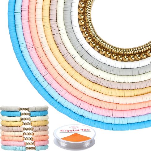 3840 قطعة 9 جدائل من خرز هيشي كلاي بوليمر كلاي مع خرز فاصل ذهبي لصنع المجوهرات بنفسك، مستلزمات صناعة الأساور والقلادات in Kuwait