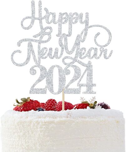 غلاف كعكة Happy New Year 2024، وداعًا 2023 مرحبًا 2024، تشير إلى 2024، لوازم تزيين حفلات رأس السنة الجديدة (جليتر أسود) in Saudi Arabia