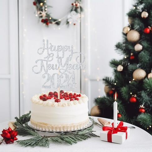 غلاف كعكة Happy New Year 2024، وداعًا 2023 مرحبًا 2024، تشير إلى 2024، لوازم تزيين حفلات رأس السنة الجديدة (جليتر أسود) in Saudi Arabia
