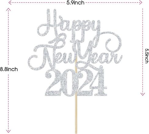 غلاف كعكة Happy New Year 2024، وداعًا 2023 مرحبًا 2024، تشير إلى 2024، لوازم تزيين حفلات رأس السنة الجديدة (جليتر أسود) in Saudi Arabia
