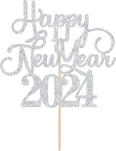 غلاف كعكة Happy New Year 2024، وداعًا 2023 مرحبًا 2024، تشير إلى 2024، لوازم تزيين حفلات رأس السنة الجديدة (جليتر أسود) in Saudi Arabia