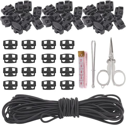 Swpeet 105Pcs Long Single Hole Plastic Cord Locks for Spring Toggles Stoppers and 11 Yards Elastic Cord for Drawstrings Non-Slip Cord Stopper Adjustable Buckler for Suppliers Shoelaces Clothing in Kuwait