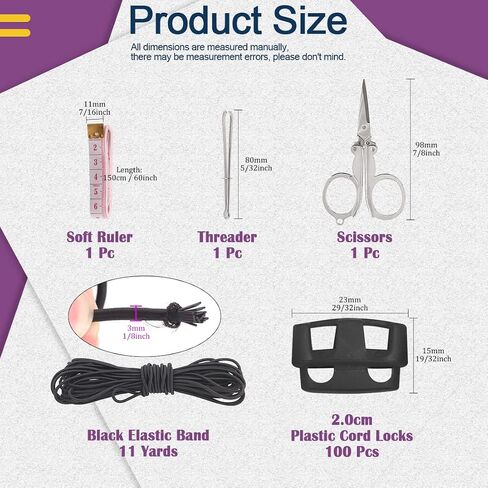 Swpeet 105Pcs Long Single Hole Plastic Cord Locks for Spring Toggles Stoppers and 11 Yards Elastic Cord for Drawstrings Non-Slip Cord Stopper Adjustable Buckler for Suppliers Shoelaces Clothing in Kuwait