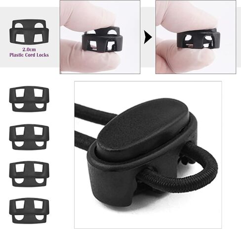 Swpeet 105Pcs Long Single Hole Plastic Cord Locks for Spring Toggles Stoppers and 11 Yards Elastic Cord for Drawstrings Non-Slip Cord Stopper Adjustable Buckler for Suppliers Shoelaces Clothing in Kuwait