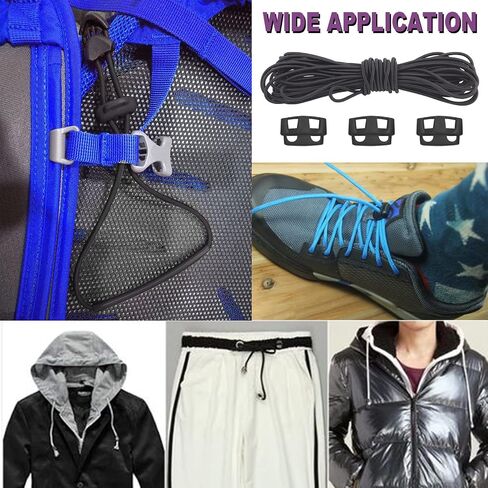 Swpeet 105Pcs Long Single Hole Plastic Cord Locks for Spring Toggles Stoppers and 11 Yards Elastic Cord for Drawstrings Non-Slip Cord Stopper Adjustable Buckler for Suppliers Shoelaces Clothing in Kuwait