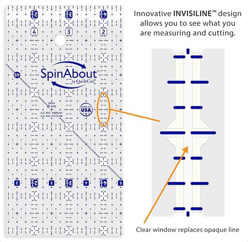 SpinAbout بواسطة QuiltCut USA Made Non-Slip Quilting Ruler - مجموعة إضافية مقاس 6½ بوصة × 12½ بوصة in Kuwait