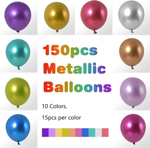 RUBFAC 150pcs Metallic Balloons 12inch 10 Assorted Colors Latex Balloons for Birthday Party Arch Decoration Wedding Birthday Baby Shower in Saudi Arabia