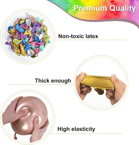 RUBFAC 150pcs Metallic Balloons 12inch 10 Assorted Colors Latex Balloons for Birthday Party Arch Decoration Wedding Birthday Baby Shower in Saudi Arabia