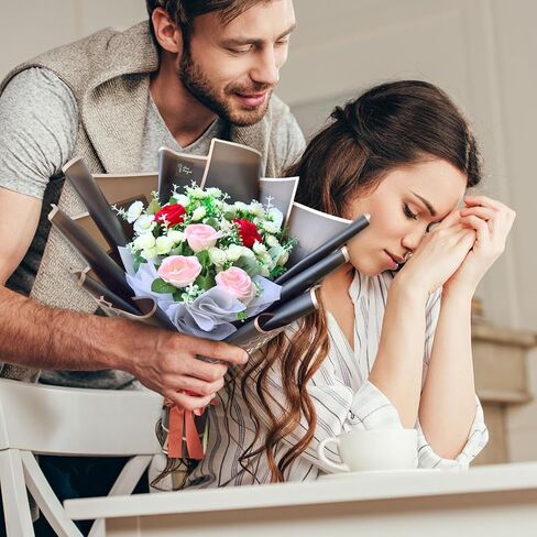 ورق تغليف زهور عيد الحب، 40 ورقة من ورق تغليف الزهور باللون الأزرق الملكي، غلاف ورق الباقة، باقة ورق تغليف الزهور مع شريطين لف لعيد الأم وحفلات الزفاف وعيد الميلاد وديكور DIY in Kuwait