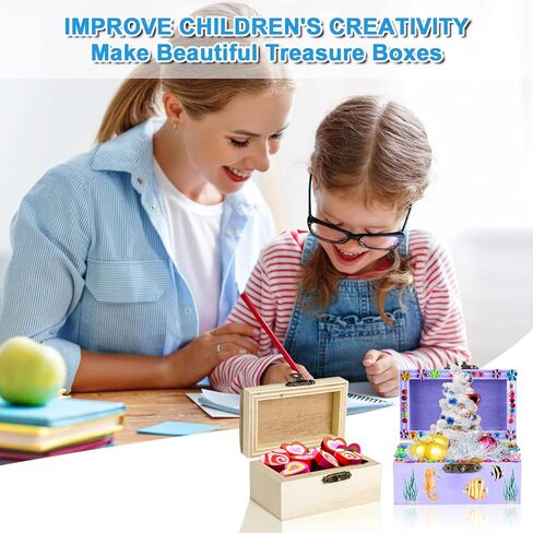 12 عبوة من صندوق خشبي غير مكتمل، وصناديق خشبية للحرف اليدوية مع 10 قطع من فرش الطلاء، وغطاء مفصلي ومشبك قفل، و3 ورقات من ملصقات المجوهرات، وصندوق صندوق كنز صغير وأحجار كريمة حرفية in Kuwait