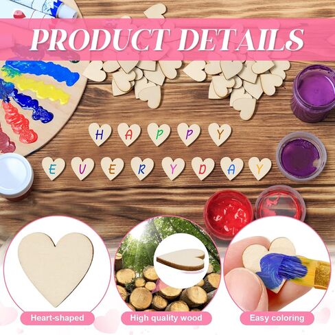 بوبوك 300 قطعة 1 بوصة خشب القلب القواطع غير منتهية شرائح خشبية على شكل قلب فارغة أقراص كتاب الضيوف علامة الخشب فارغة قطع الأعمال اليدوية لتزيين الزفاف عيد الميلاد لوازم DIY in Kuwait