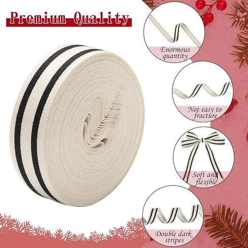 2 Rolls Natural Cotton Stripes Ribbon Striped Grosgrain Ribbon Striped Cotton Fabric Ribbon Grosgrain Decorative Wrapping Ribbon for DIY Crafts Home Decoration, 16 Yards (Black, 1.6 cm) in Saudi Arabia