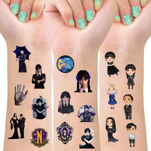 8 Sheets Wednesday Addams Temporary Tattoos for Kids, Movie Themed Birthday Party Supplies Party Favors for Kids Party Decorations in Kuwait