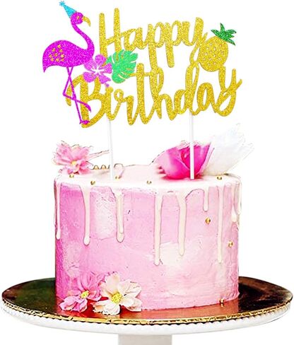 كعكة عيد ميلاد لامعة فلامنغو سعيد عيد ميلاد الأناناس كيك بيك عيد ميلاد ديكور لمستلزمات حفلات لواو تروبيكال تيكي in Kuwait