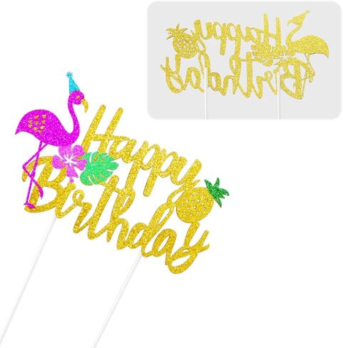 كعكة عيد ميلاد لامعة فلامنغو سعيد عيد ميلاد الأناناس كيك بيك عيد ميلاد ديكور لمستلزمات حفلات لواو تروبيكال تيكي in Kuwait