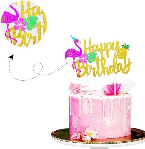 كعكة عيد ميلاد لامعة فلامنغو سعيد عيد ميلاد الأناناس كيك بيك عيد ميلاد ديكور لمستلزمات حفلات لواو تروبيكال تيكي in Kuwait